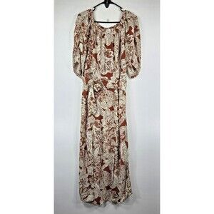 Ava James Women's Size Large Brown Ivory Belted Maxi Dress